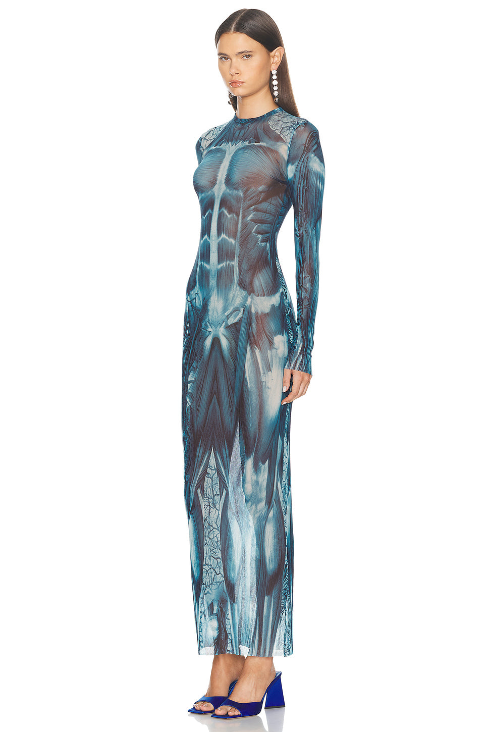 Ecorche Mesh Long Printed Dress