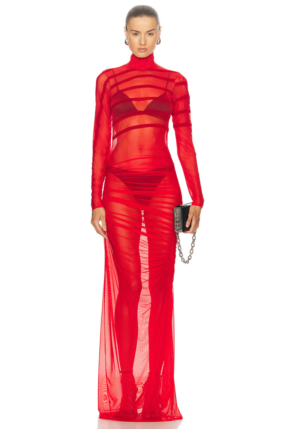 Gaultier & Mariniere Turtleneck Draped Mesh Dress