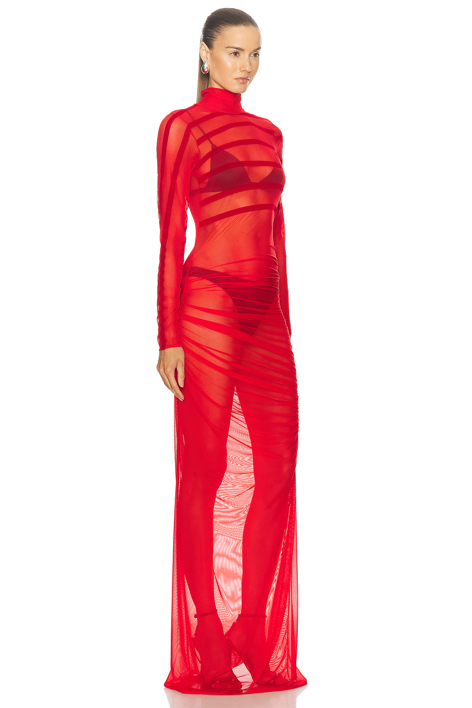 Gaultier & Mariniere Turtleneck Draped Mesh Dress