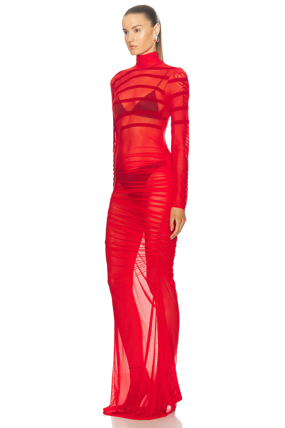 Gaultier & Mariniere Turtleneck Draped Mesh Dress