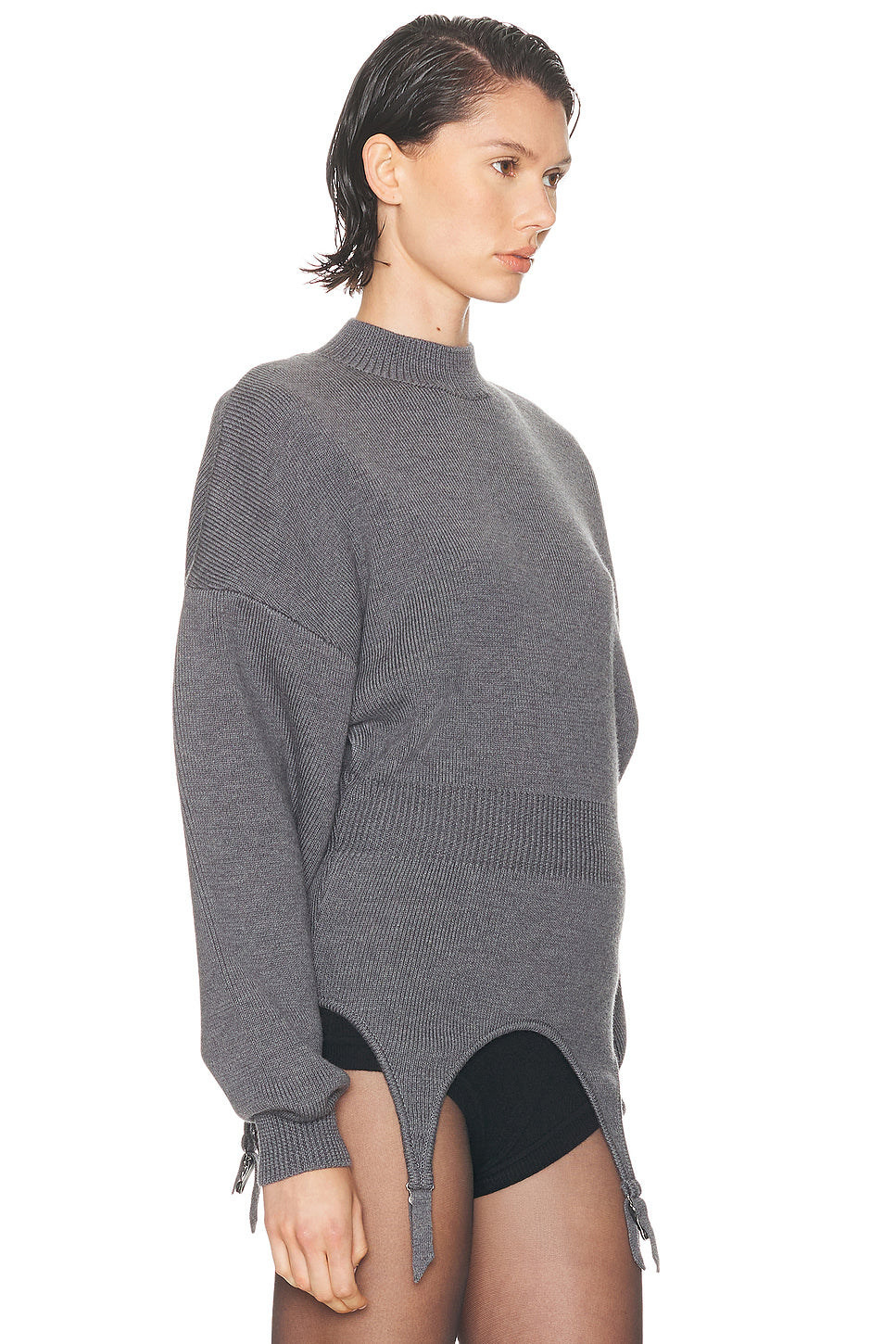High Neck Bat Sleeves Lingerie Garter Pullover Sweater