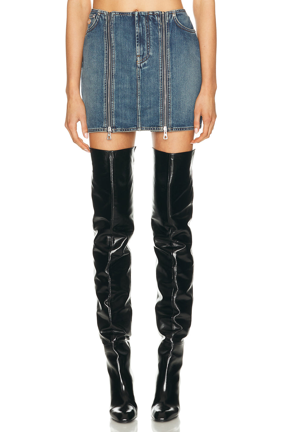 Front Zipped Denim Mini Skirt