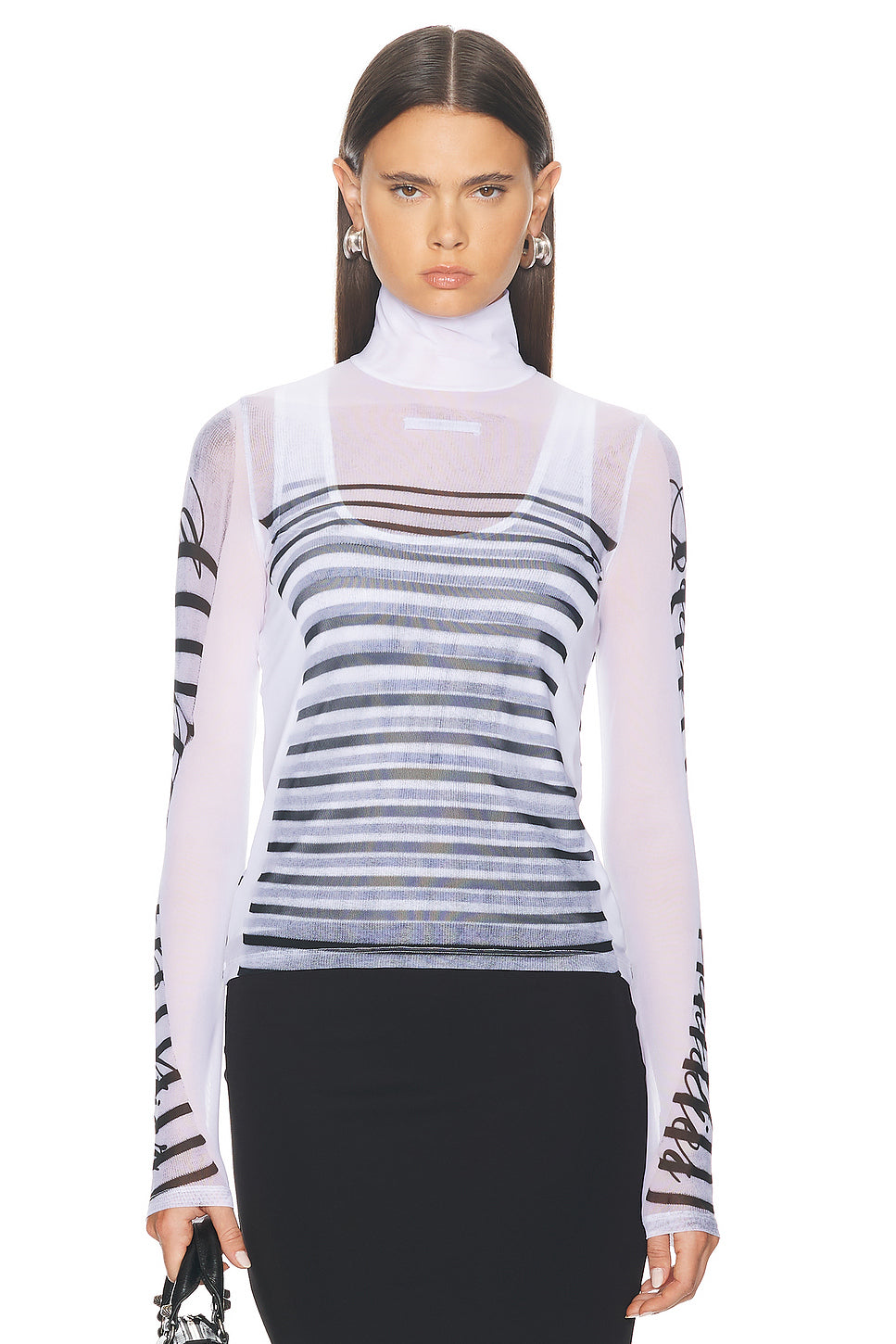 Feathers Mariniere Printed Mesh Long Sleeve Top