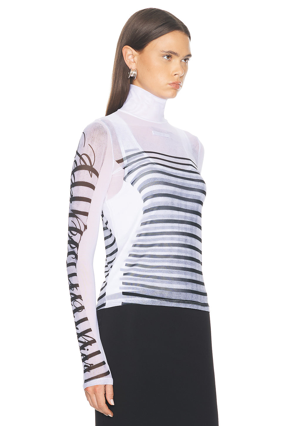 Feathers Mariniere Printed Mesh Long Sleeve Top