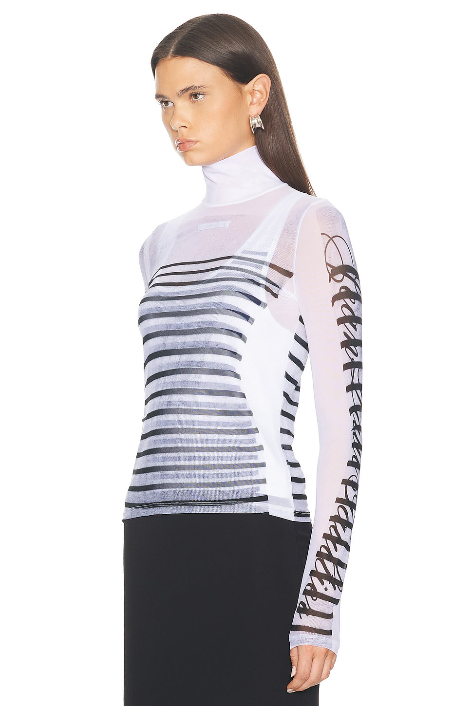 Feathers Mariniere Printed Mesh Long Sleeve Top