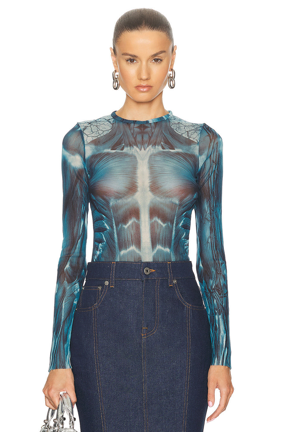 Ecorche Mesh Printed Long Sleeve Top