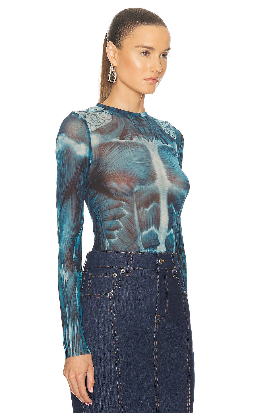 Ecorche Mesh Printed Long Sleeve Top