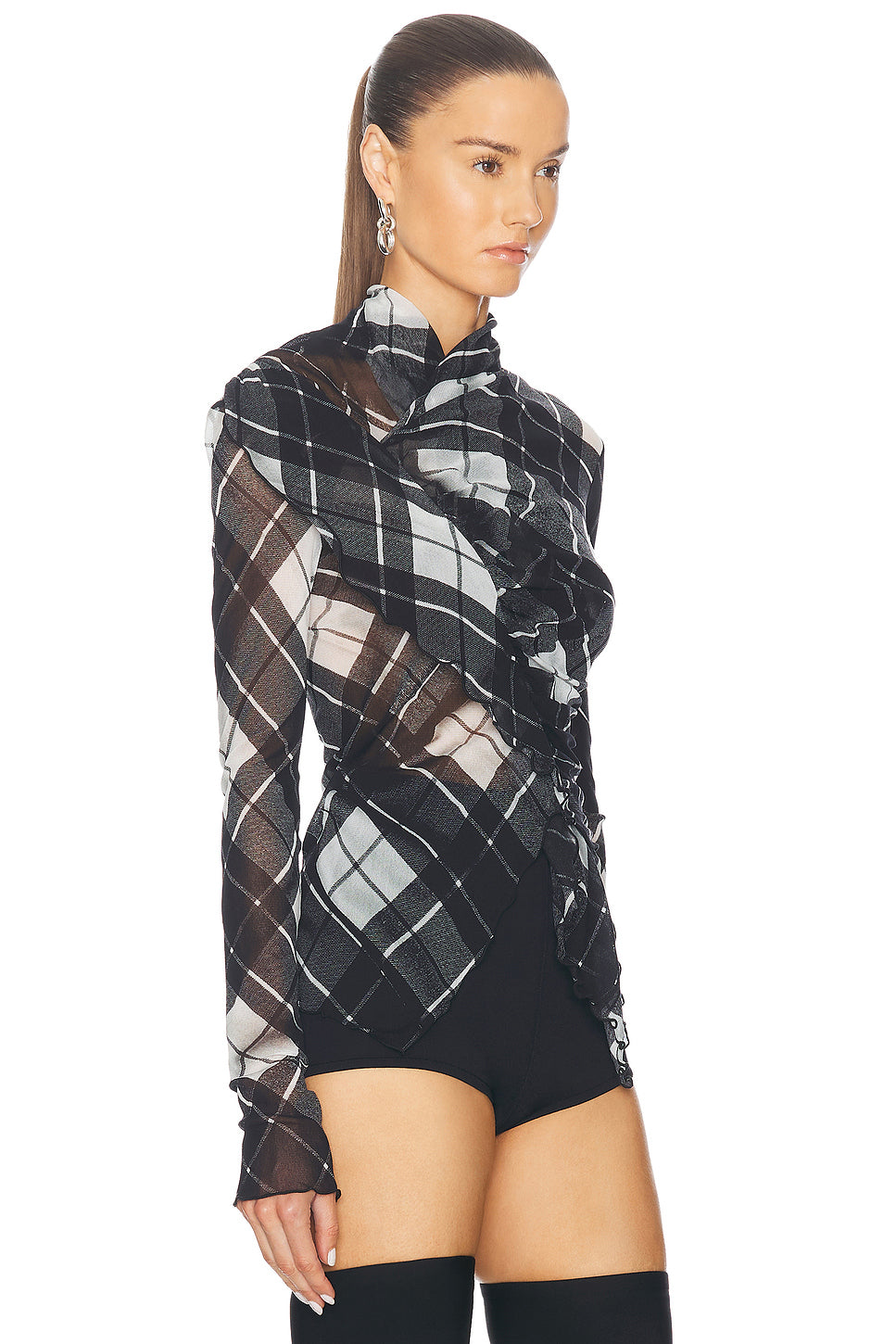 Jean Paul distorted tartan long sleeve top