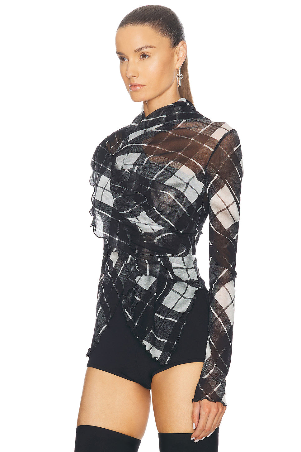 Jean Paul distorted tartan long sleeve top