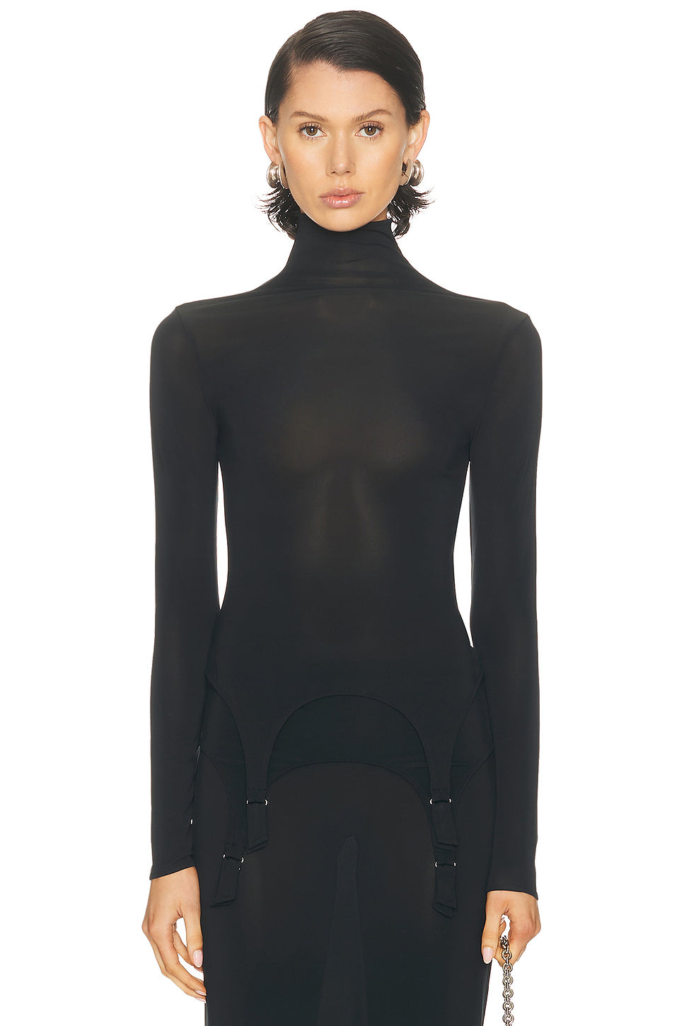 Lingerie Garter Long Sleeve High Neck Top