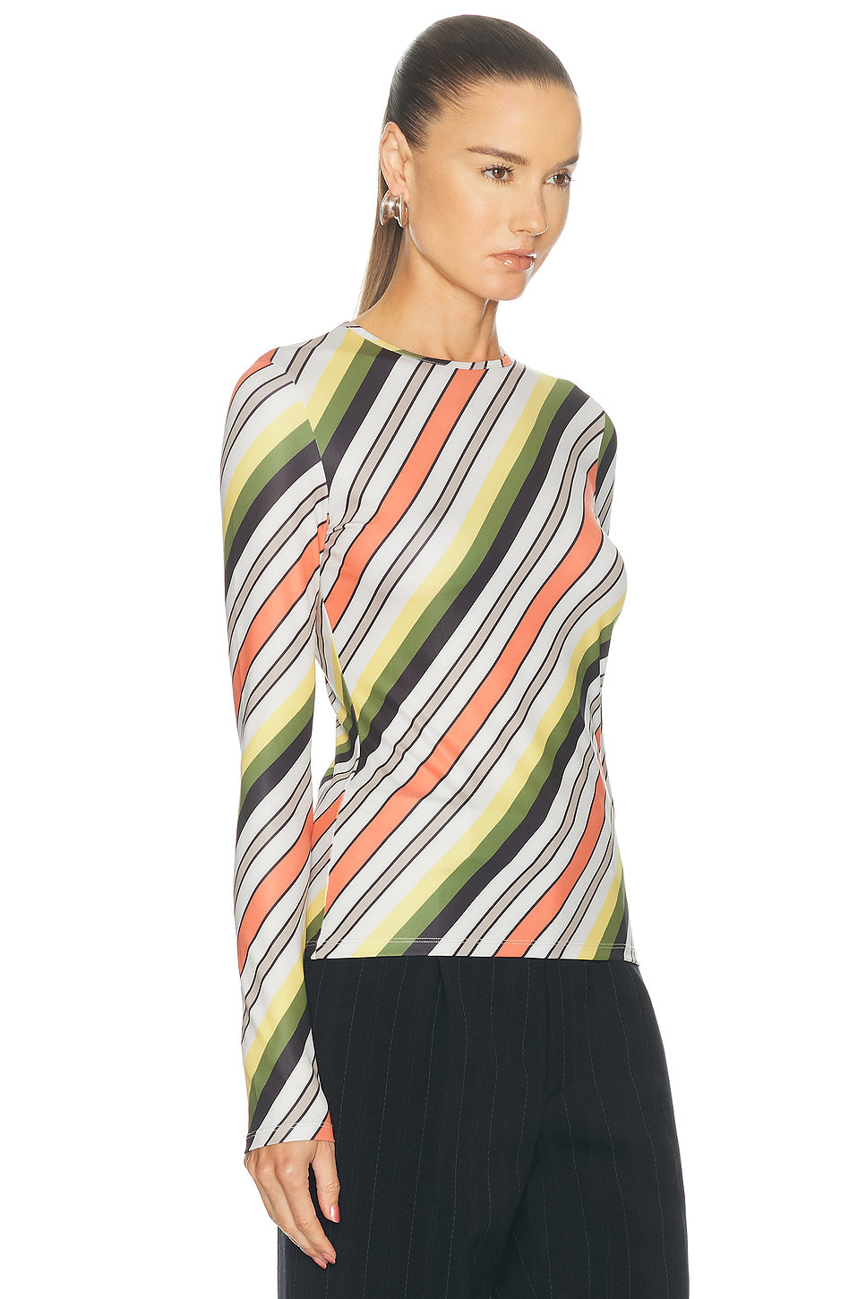 Jersey Lycra Printed Retro Stripe Long Sleeve Top