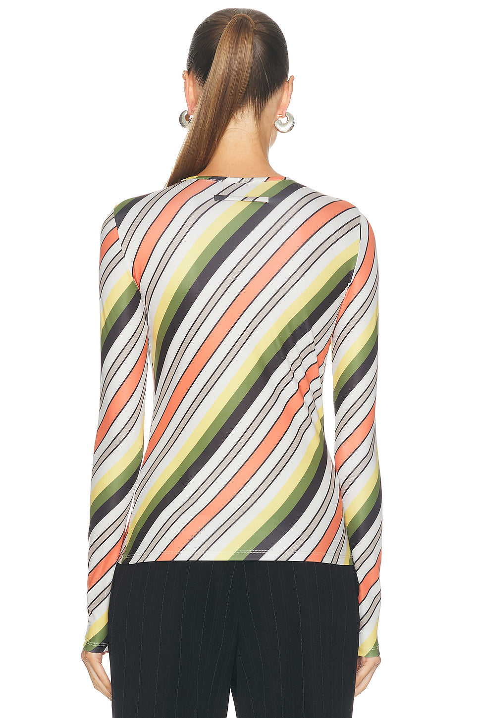 Jersey Lycra Printed Retro Stripe Long Sleeve Top