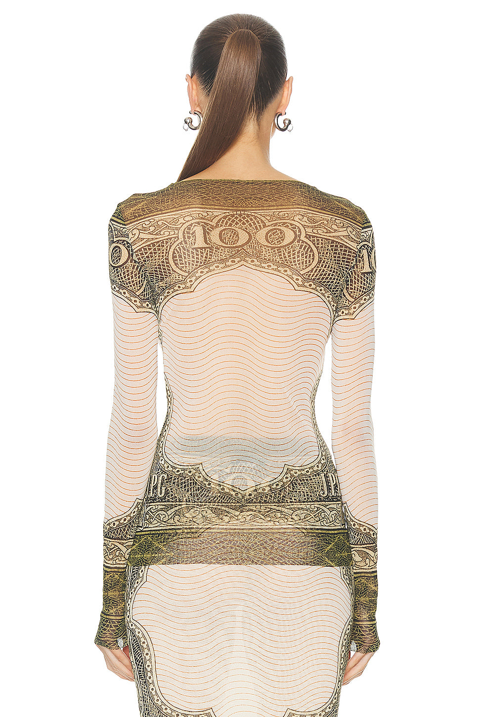 Cartouche Mesh Crew Neck Long Sleeve Top