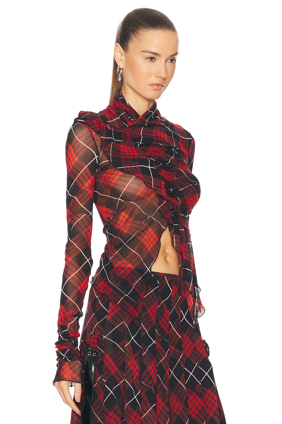 Distorted Tartan Long Sleeve Top