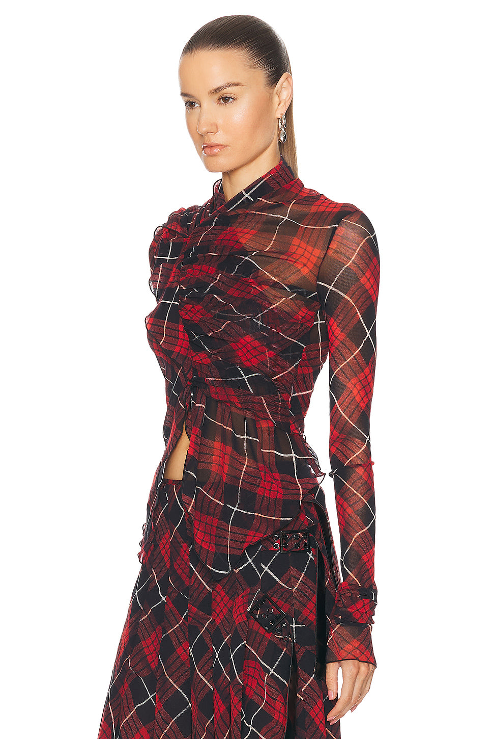 Distorted Tartan Long Sleeve Top