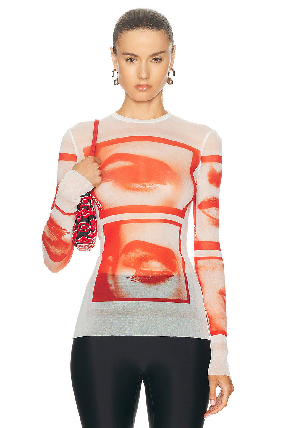 Eyes And Lips Mesh Long Sleeve Printed Top