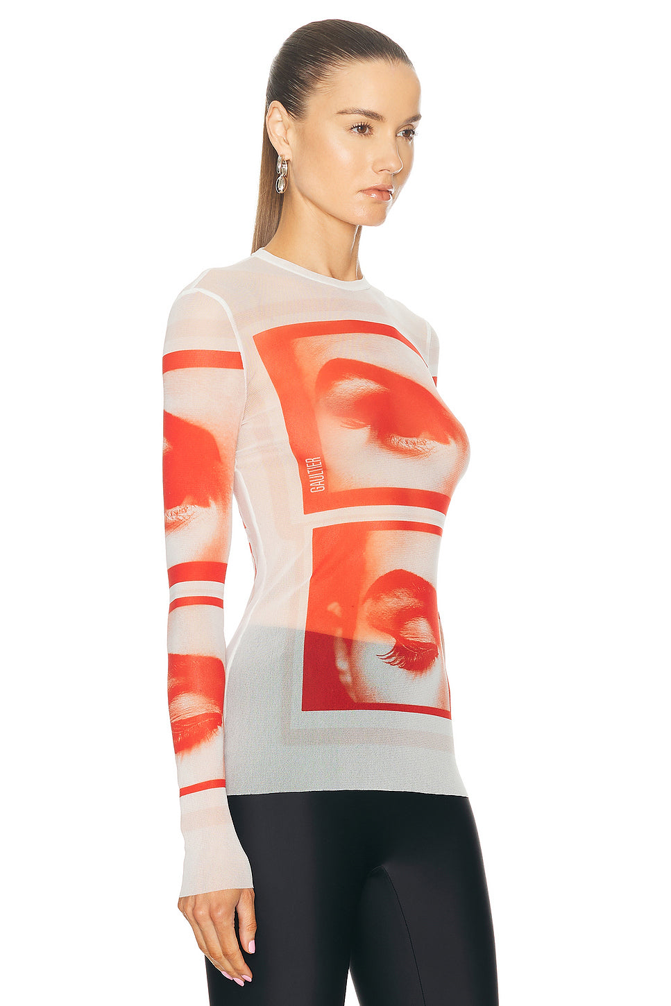 Eyes And Lips Mesh Long Sleeve Printed Top