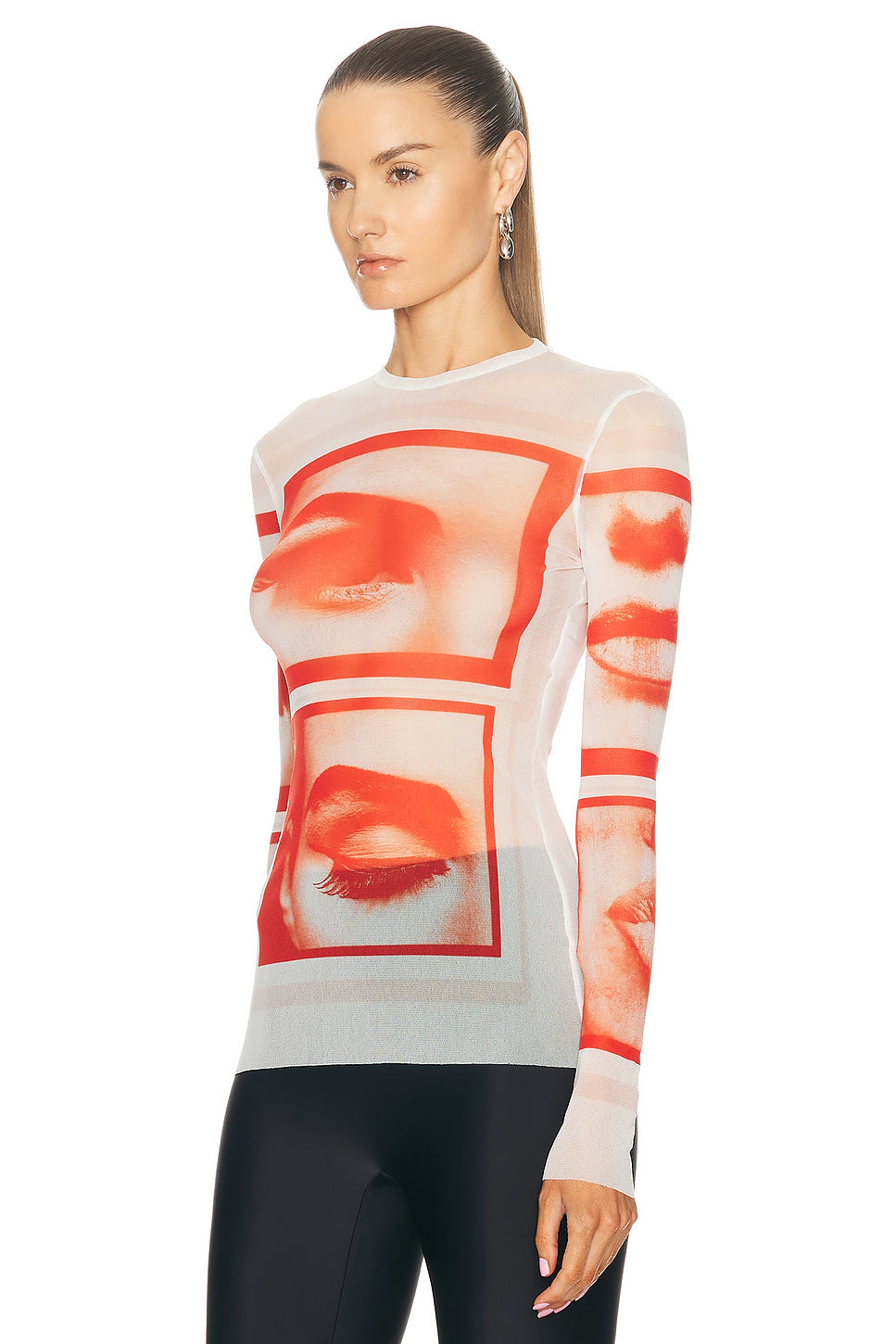 Eyes And Lips Mesh Long Sleeve Printed Top