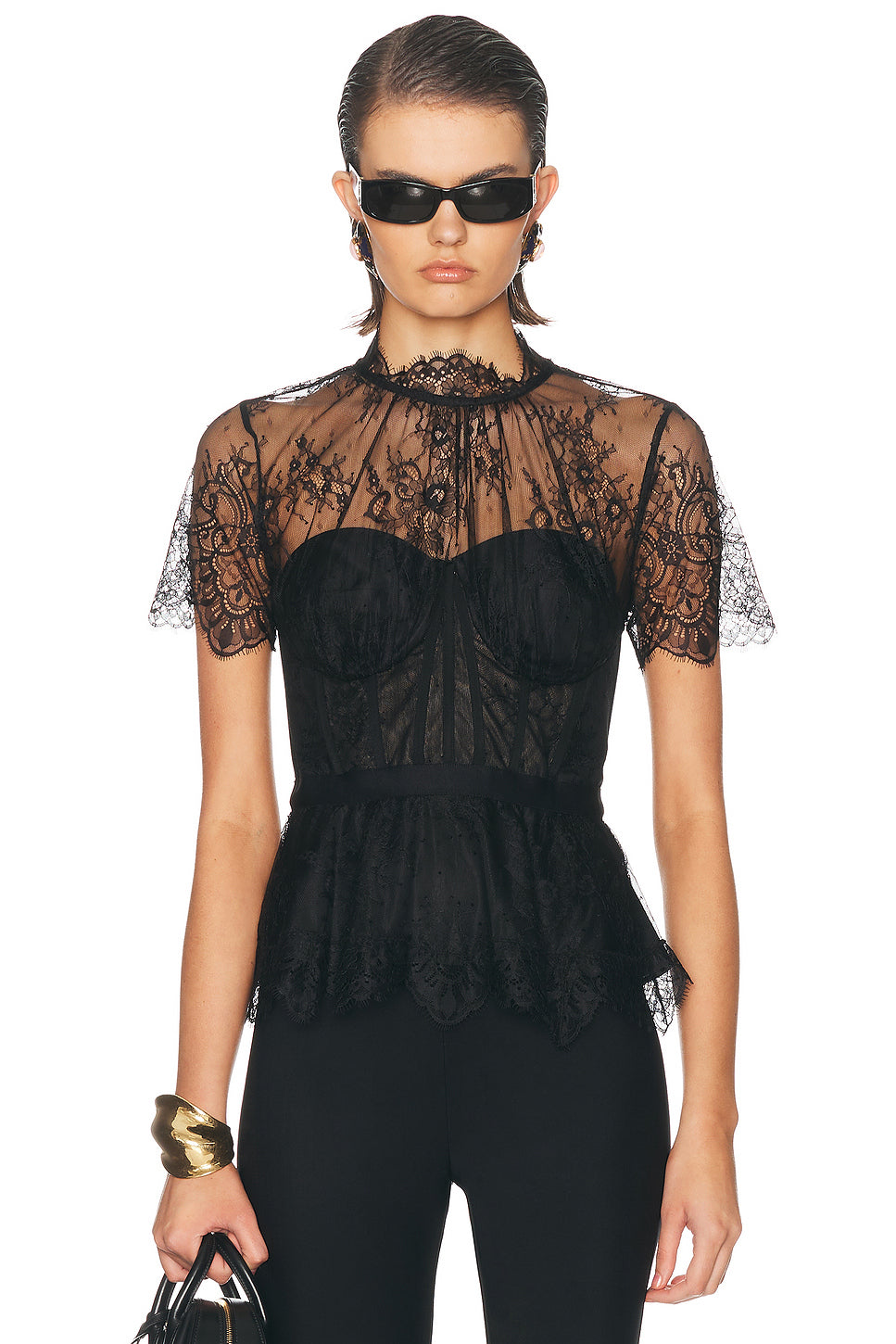 Kehlani Lingerie Lace Short Sleeve Bustier Top