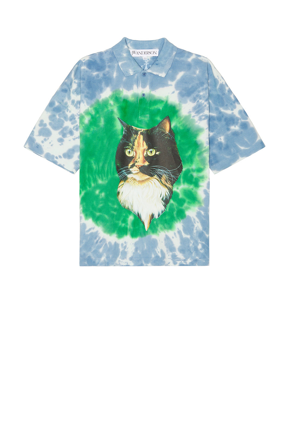 Cat Print Tie Dye Polo Shirt