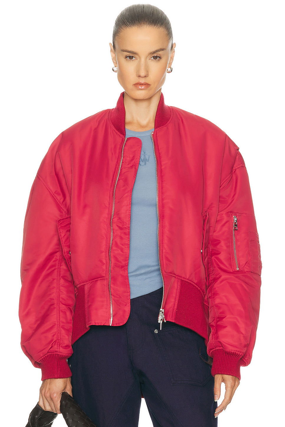 Oversized Curved Hem Bomber Jacket
