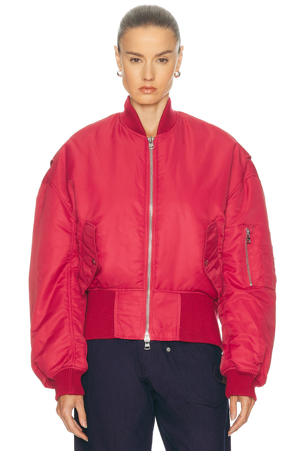 Oversized Curved Hem Bomber Jacket