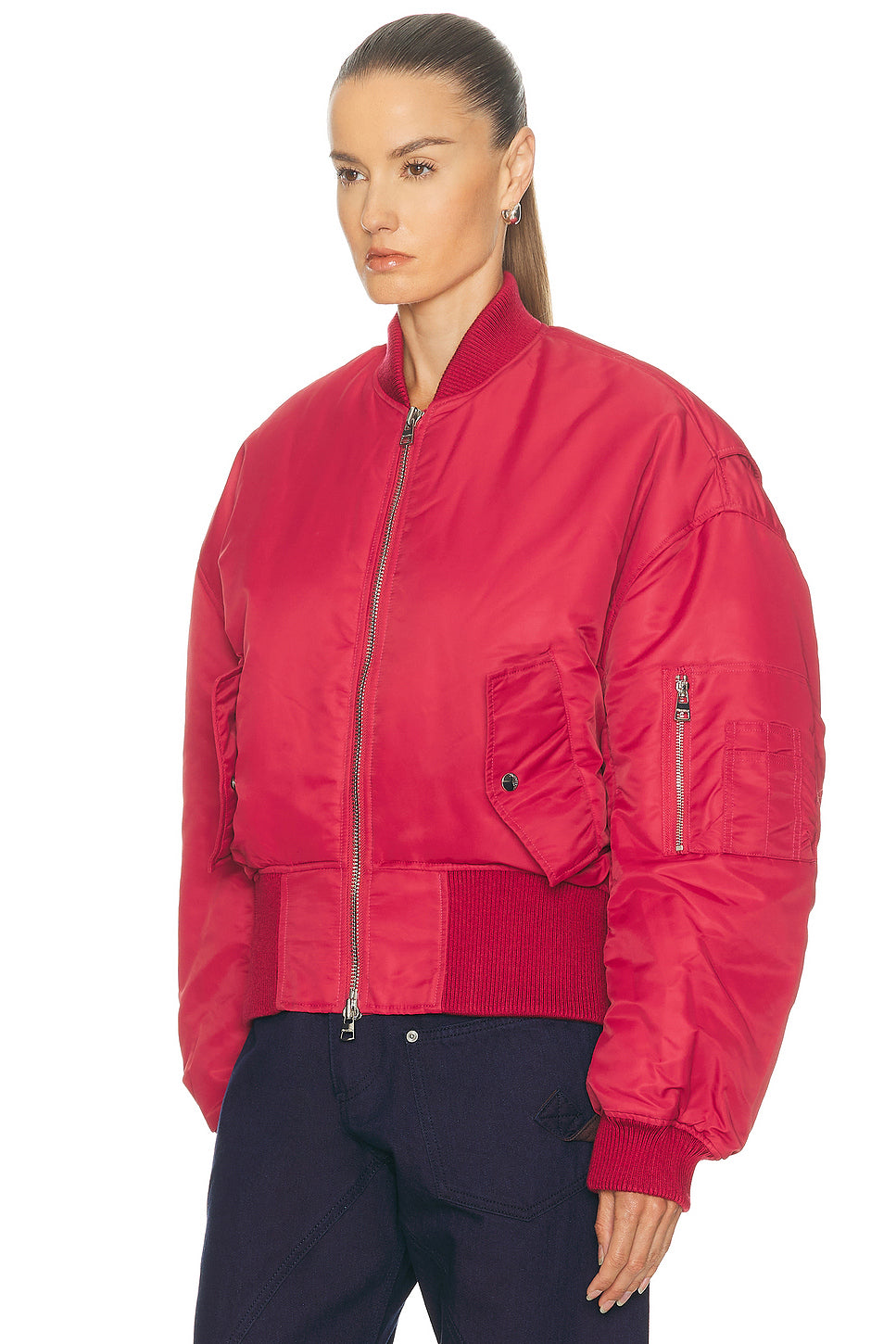 Oversized Curved Hem Bomber Jacket