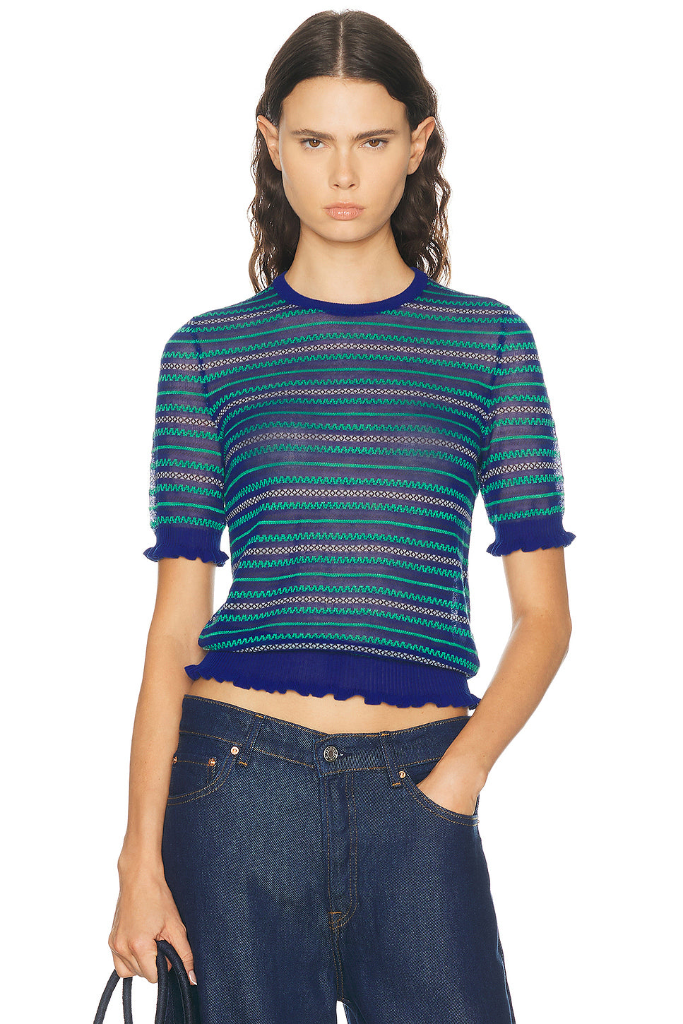 Short Sleeve Sheer Fairisle Top