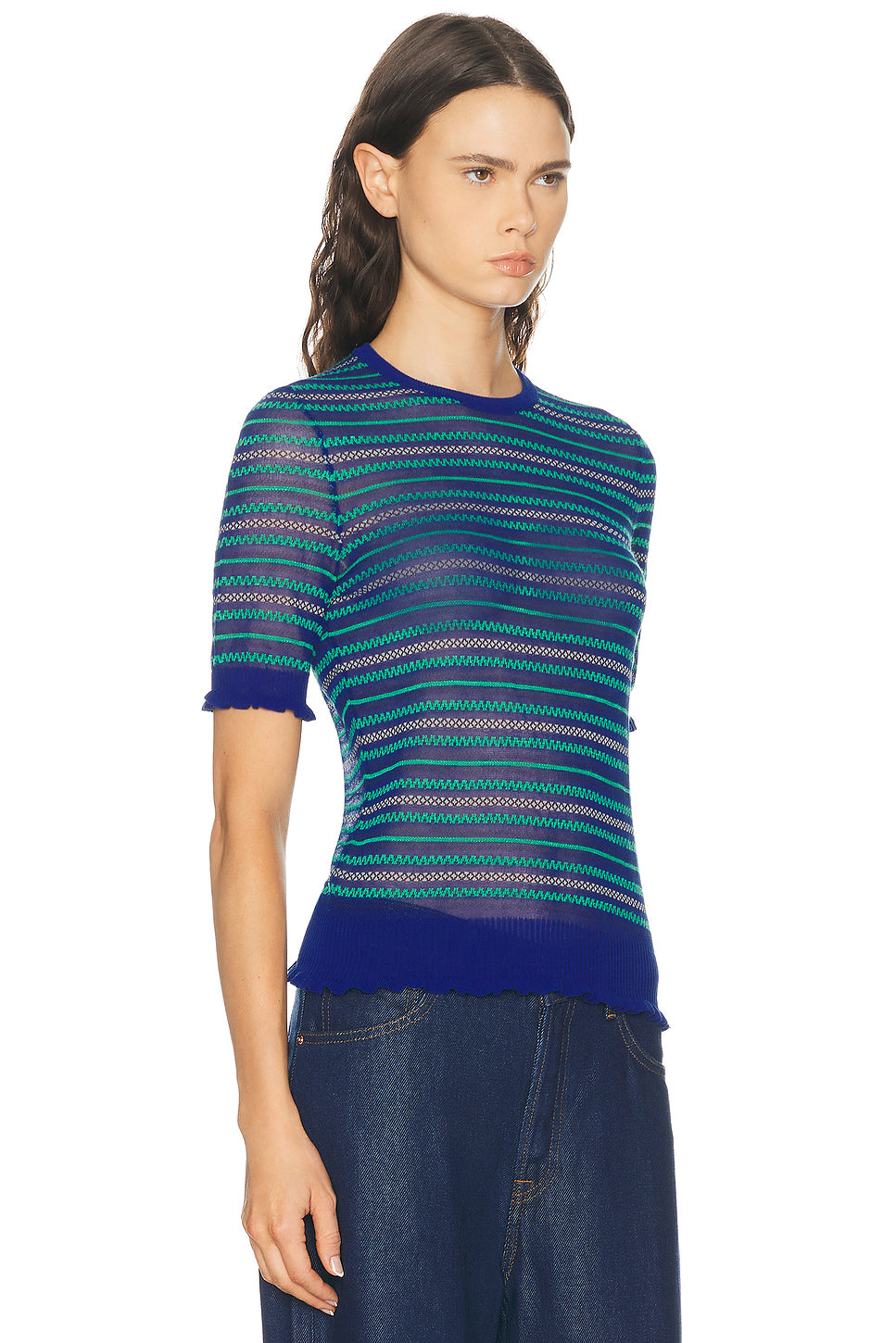Short Sleeve Sheer Fairisle Top