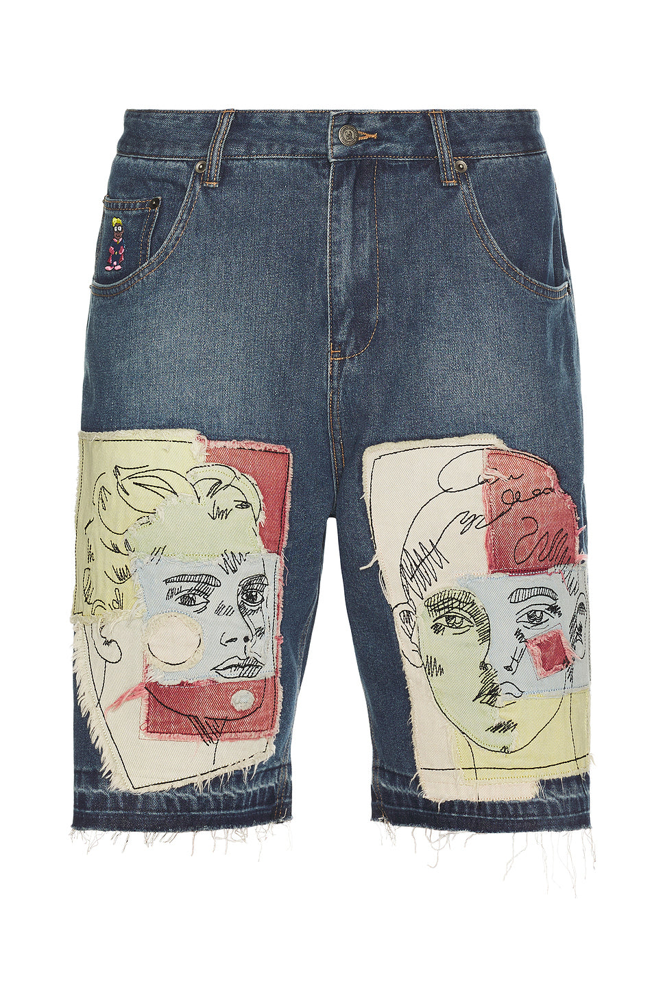 Boy & Girl Doodles Patchwork Baggy Shorts