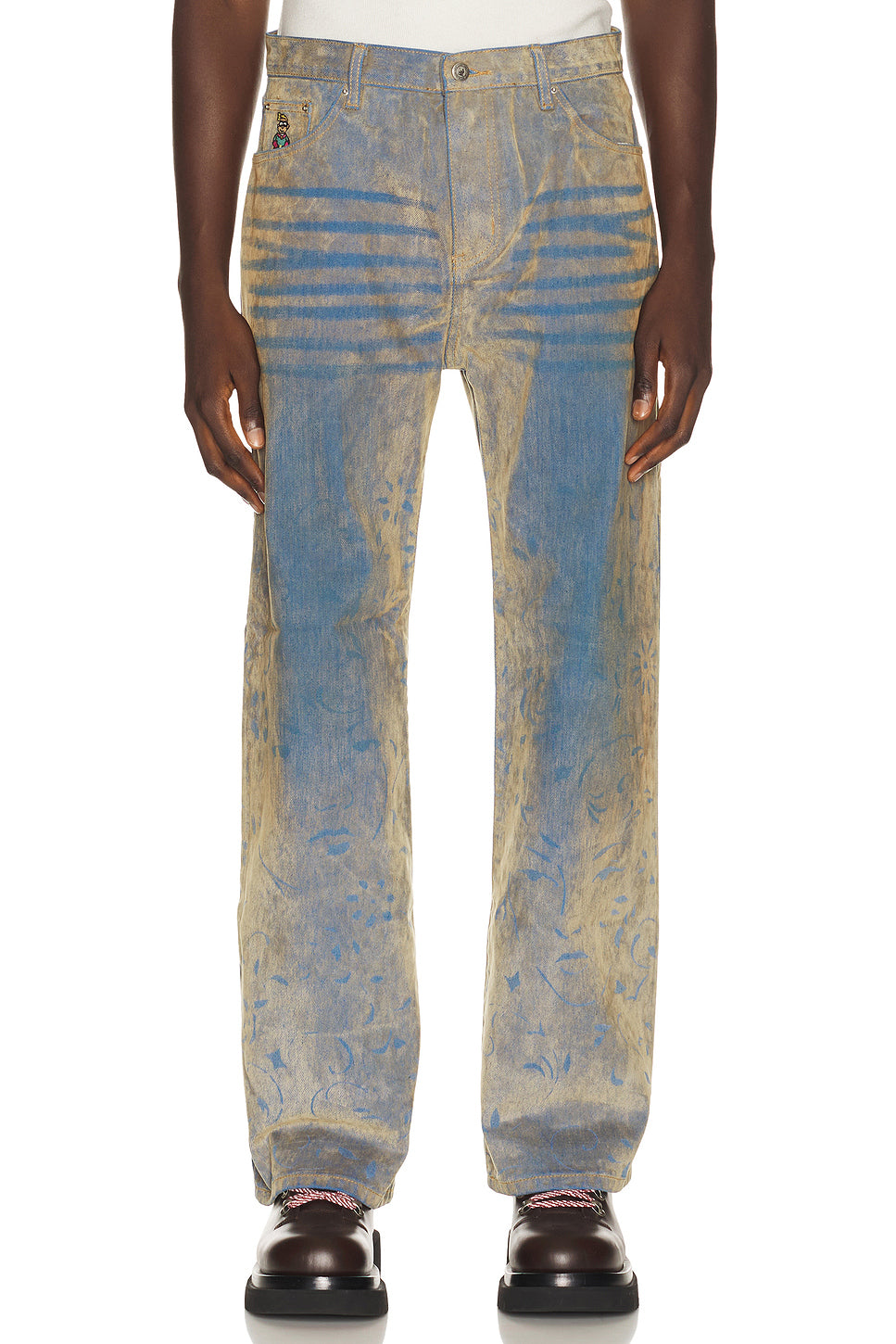 Face Floral Flocked Denim Jean