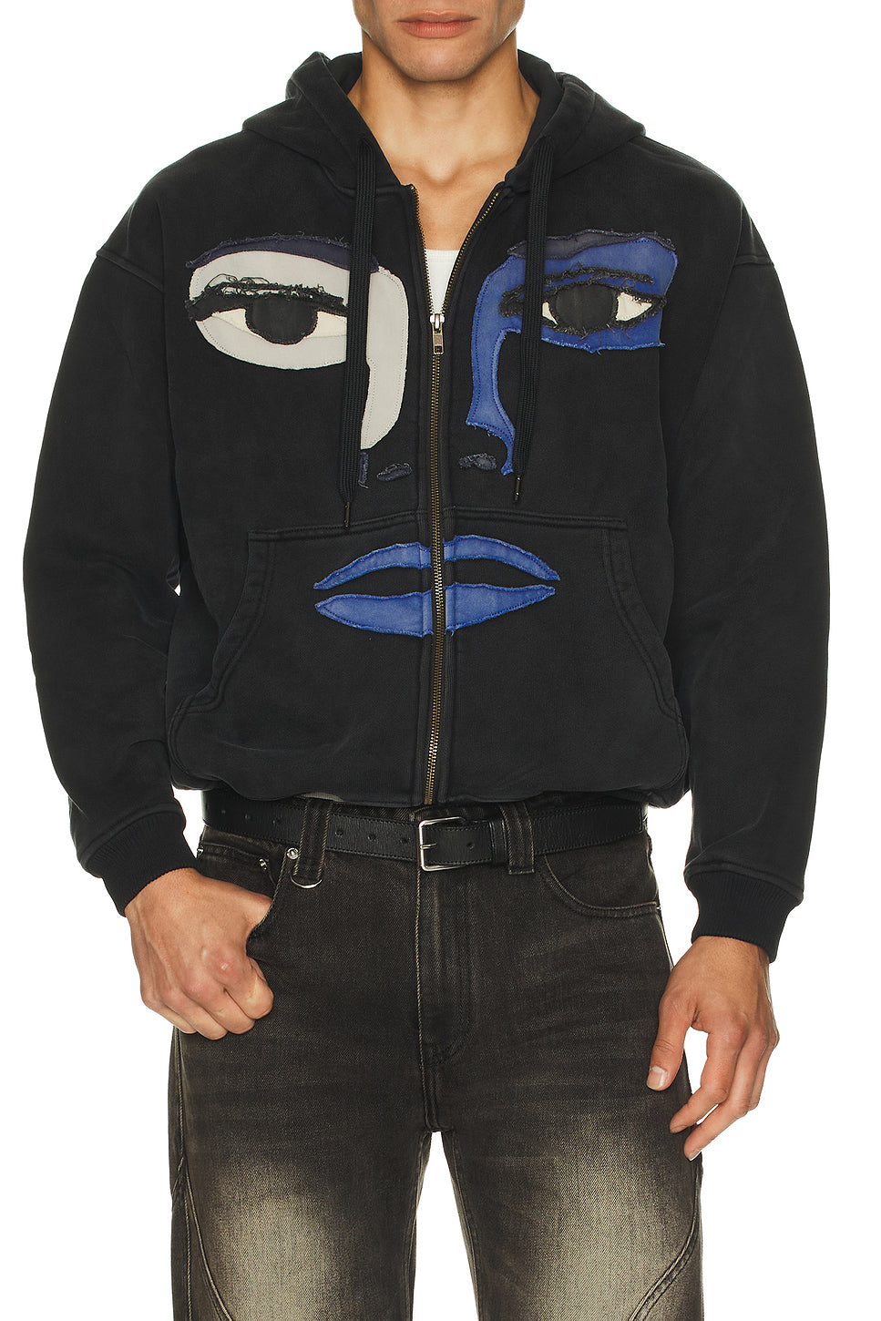 Patchwork Face Heavyweight Zip Up Hoodie