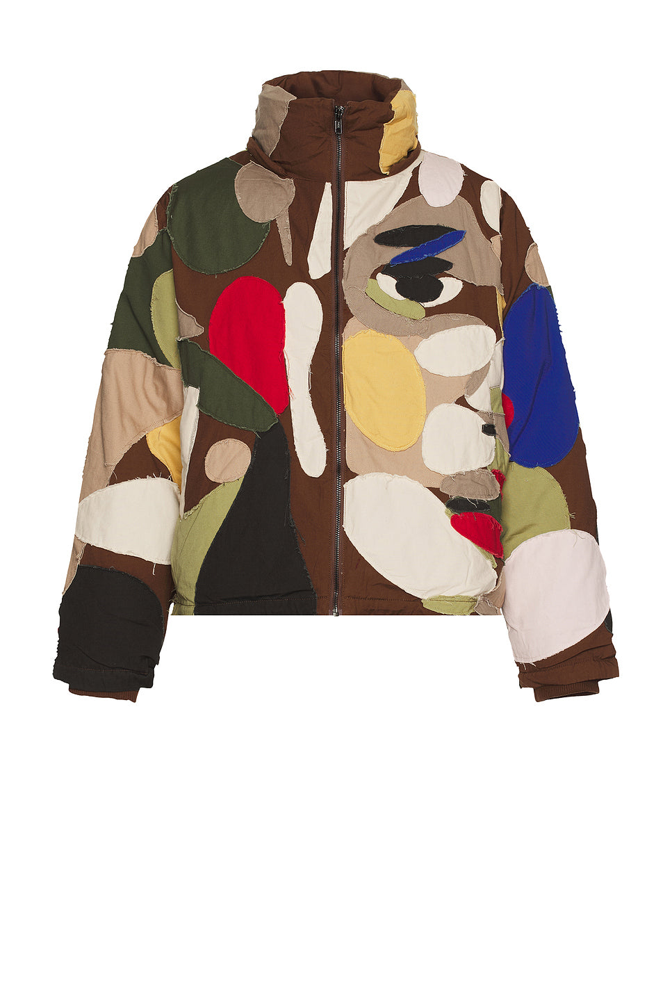 Patchworked Face Down Puffer Jacket