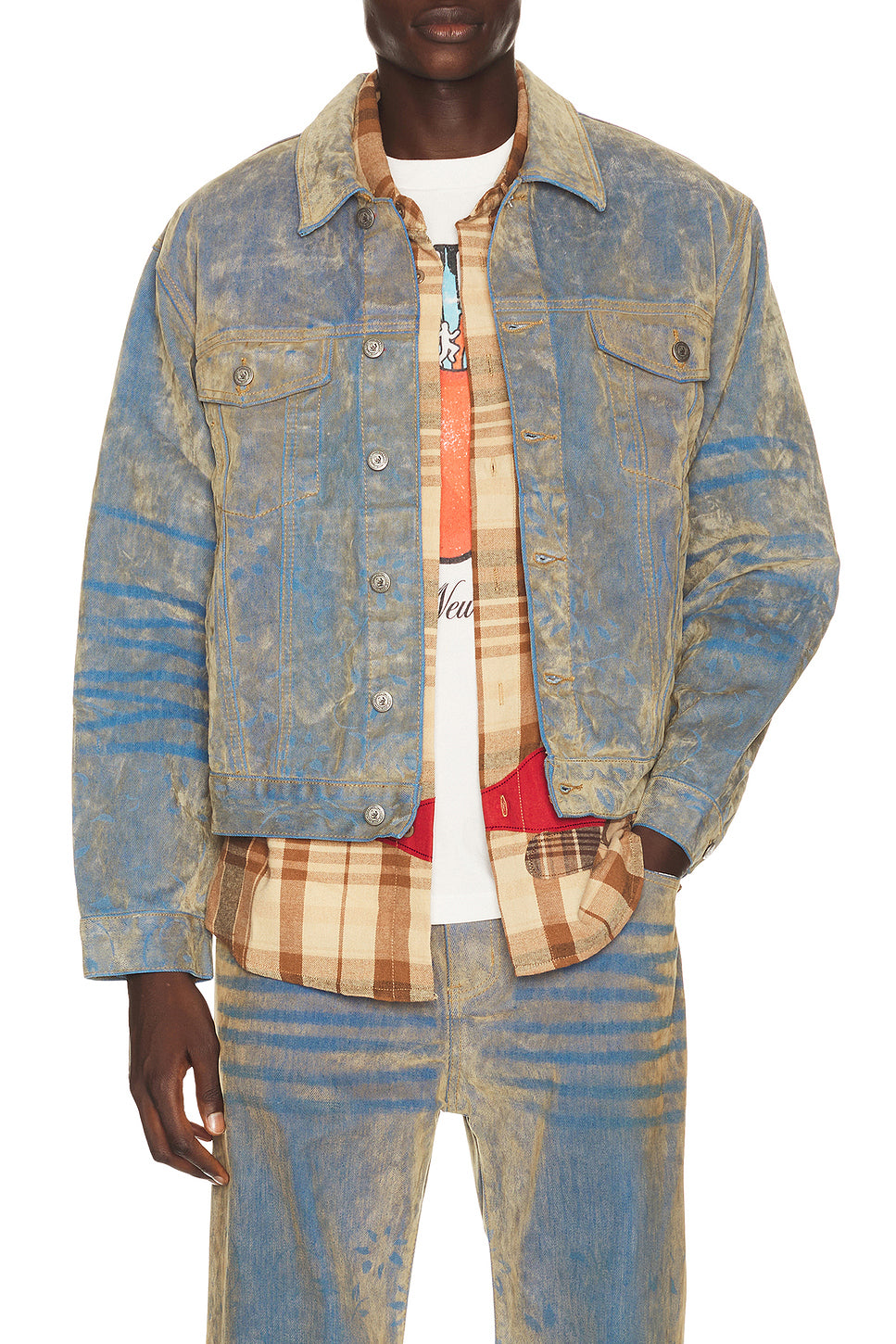 Face Floral Flocked Denim Jacket