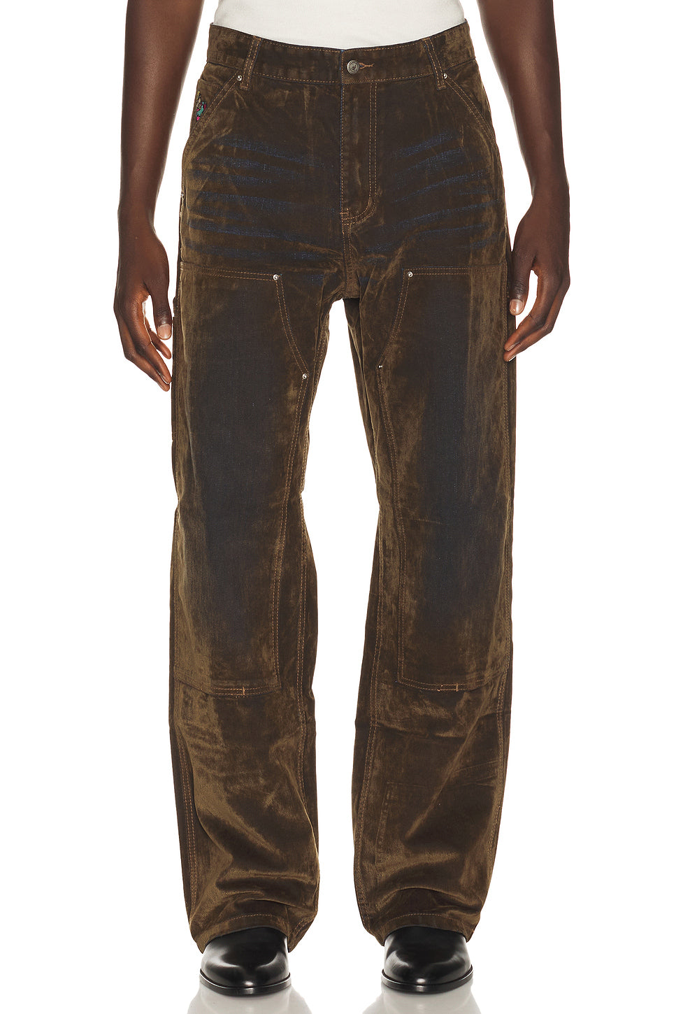 Eye Badge Washed Double Knee Flocked Pant