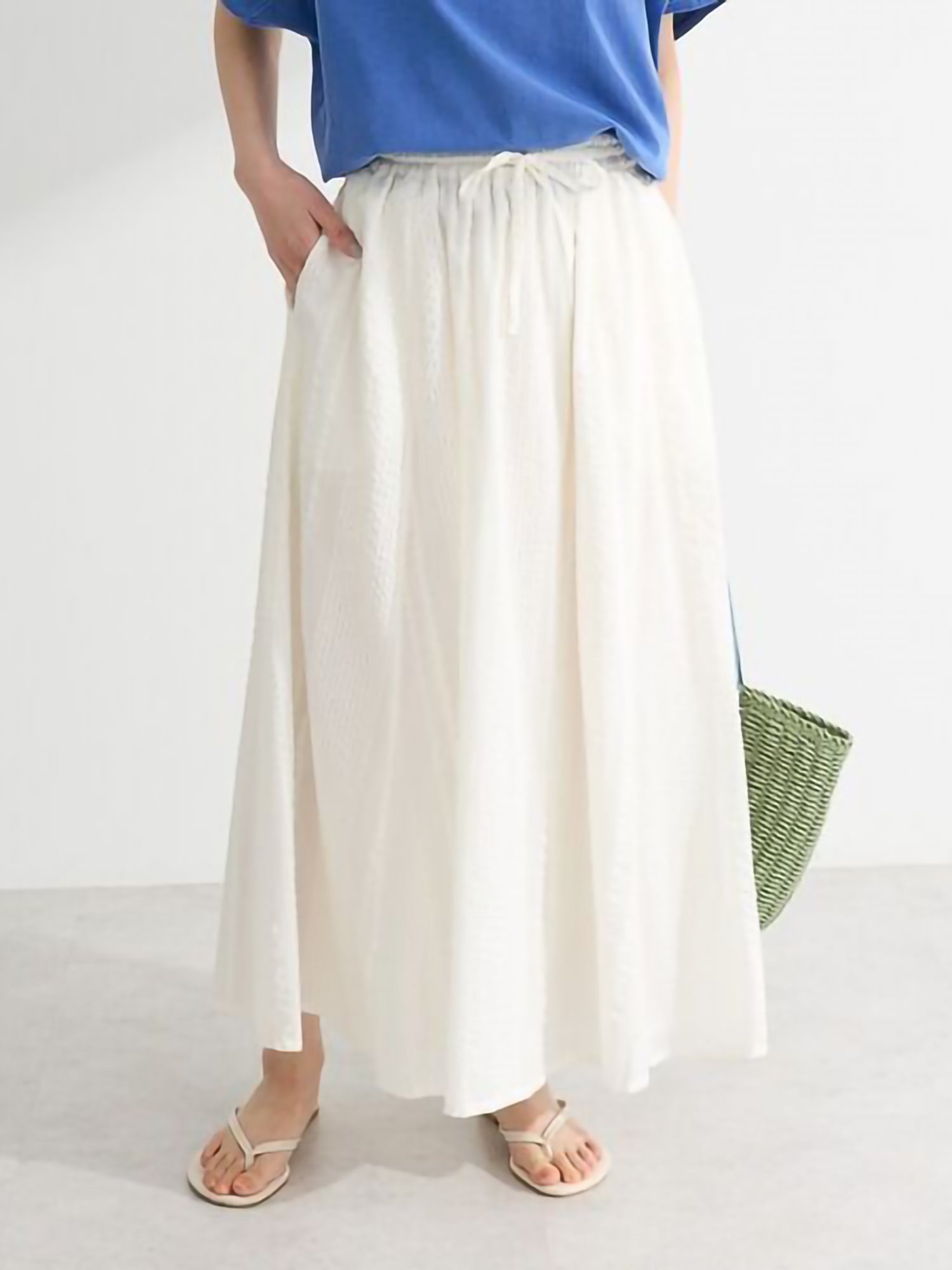Kaien Seersucker Gathered Skirt