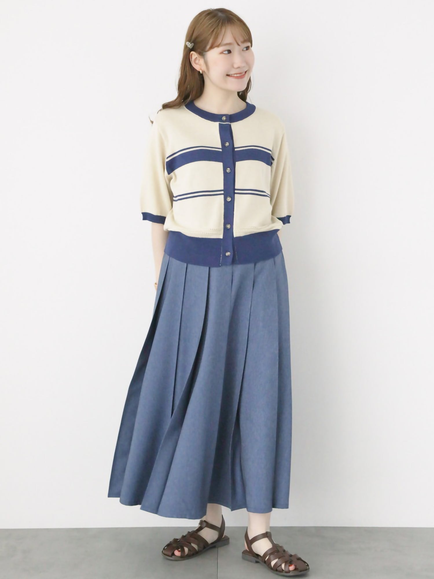 Kaorine Denim Pleated Skirt
