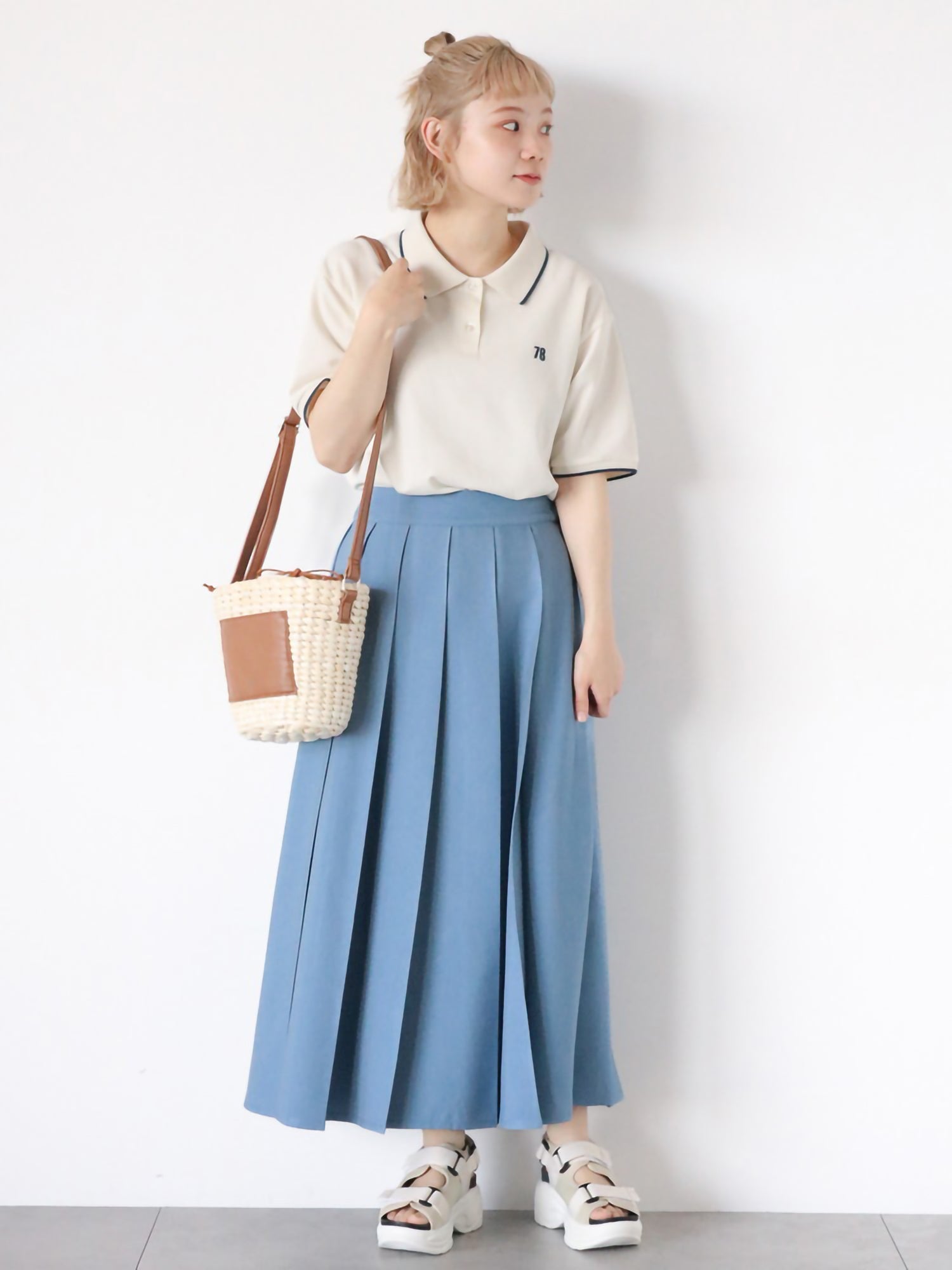 Kaorine Denim Pleated Skirt