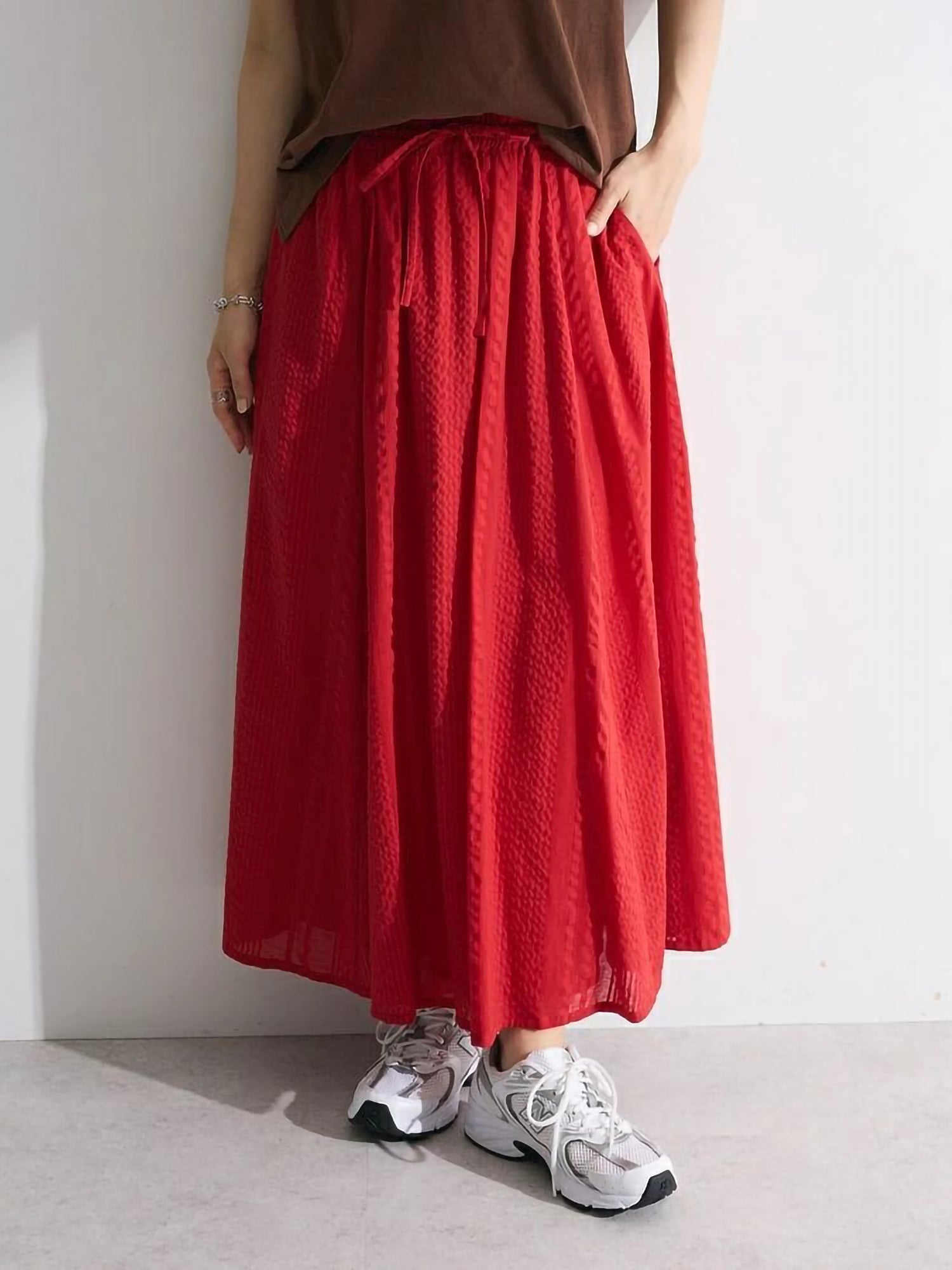 Kazami Indian Cotton Sheer Seersucker Gathered Skirt