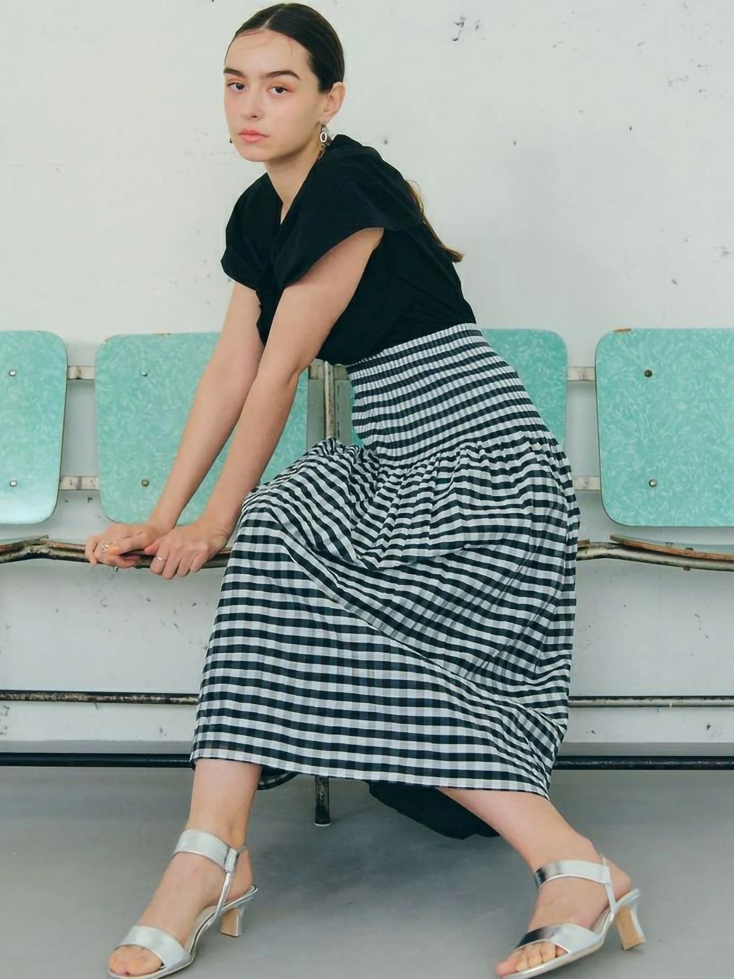 Kazuna Reversible Check Flared Skirt