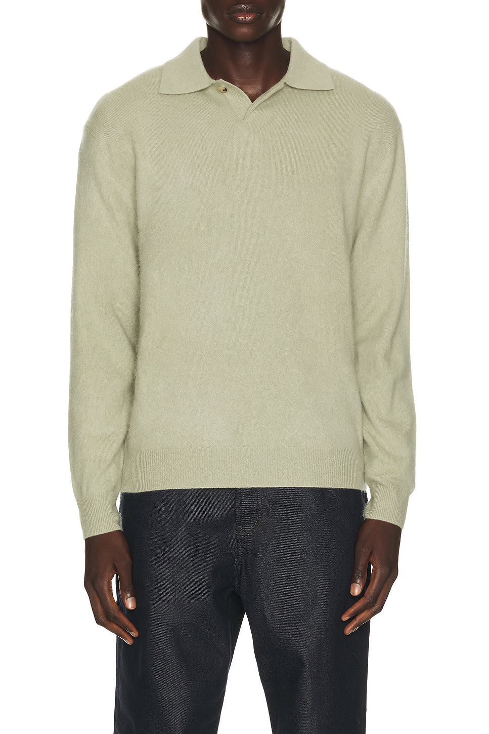 Brushed Cashmere Blend Polo Sweater