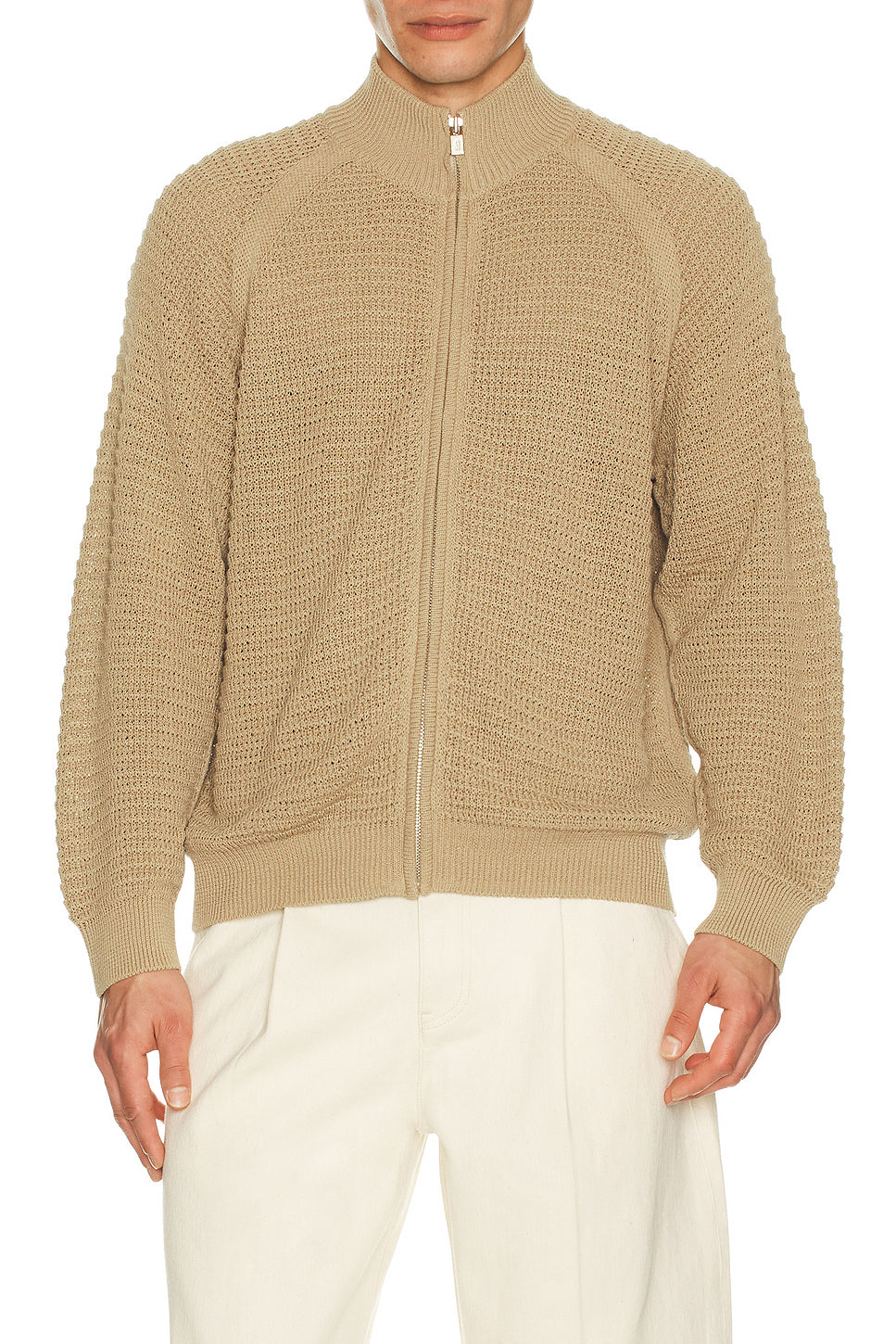 Open Knit Zip Up Cardigan