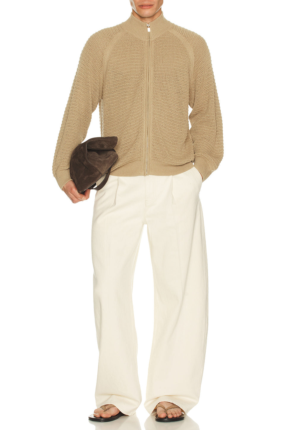 Open Knit Zip Up Cardigan