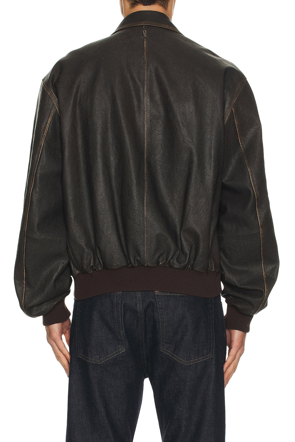Distressed Leather Bomber Jacket
