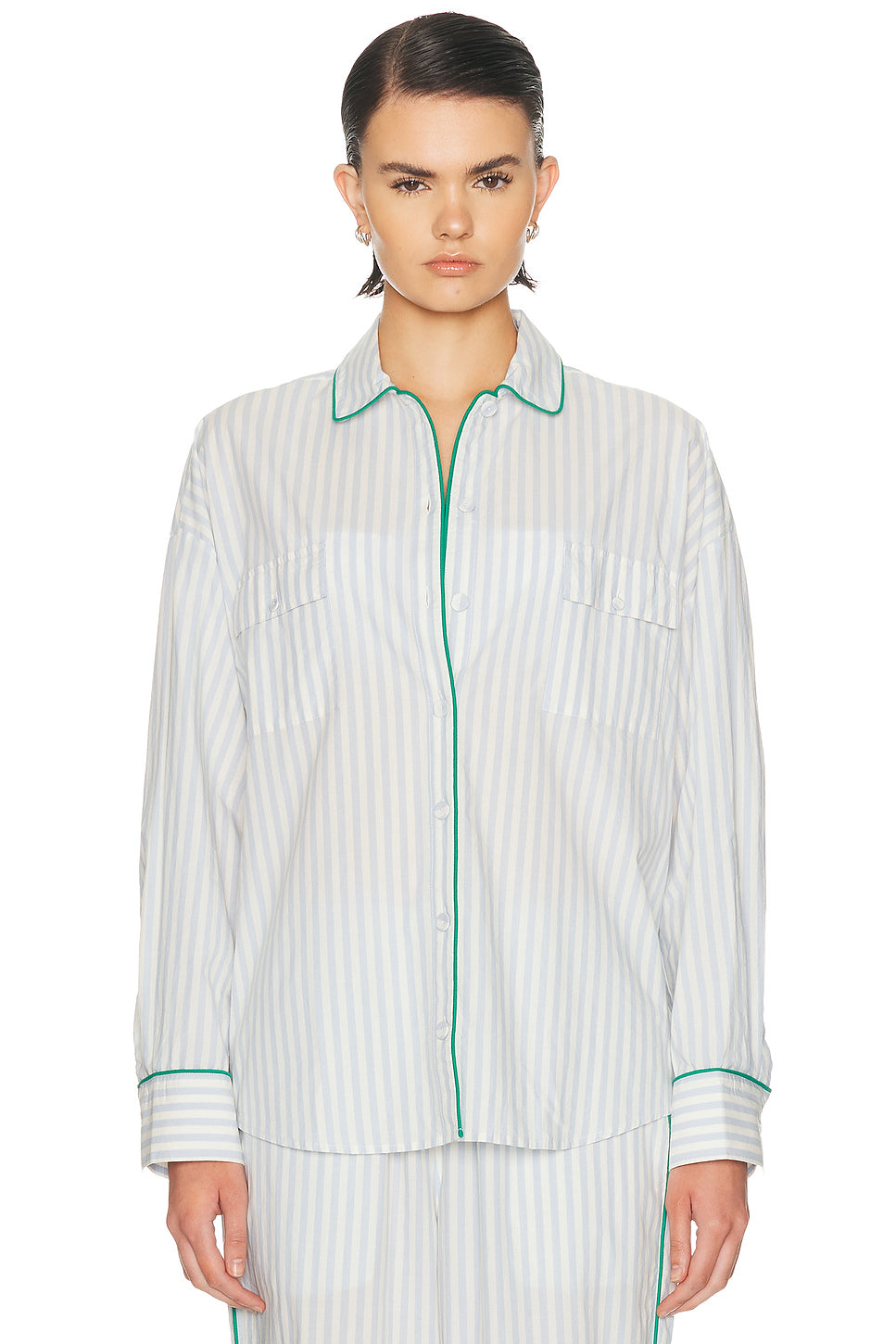Airy Cotton Piped Button Down Shirt