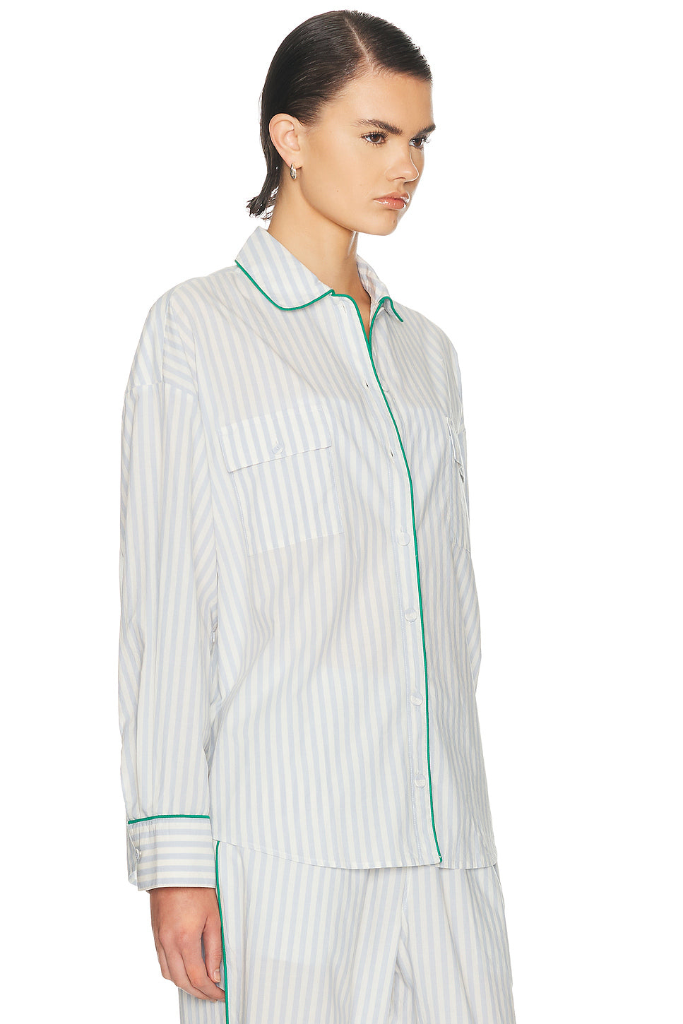 Airy Cotton Piped Button Down Shirt