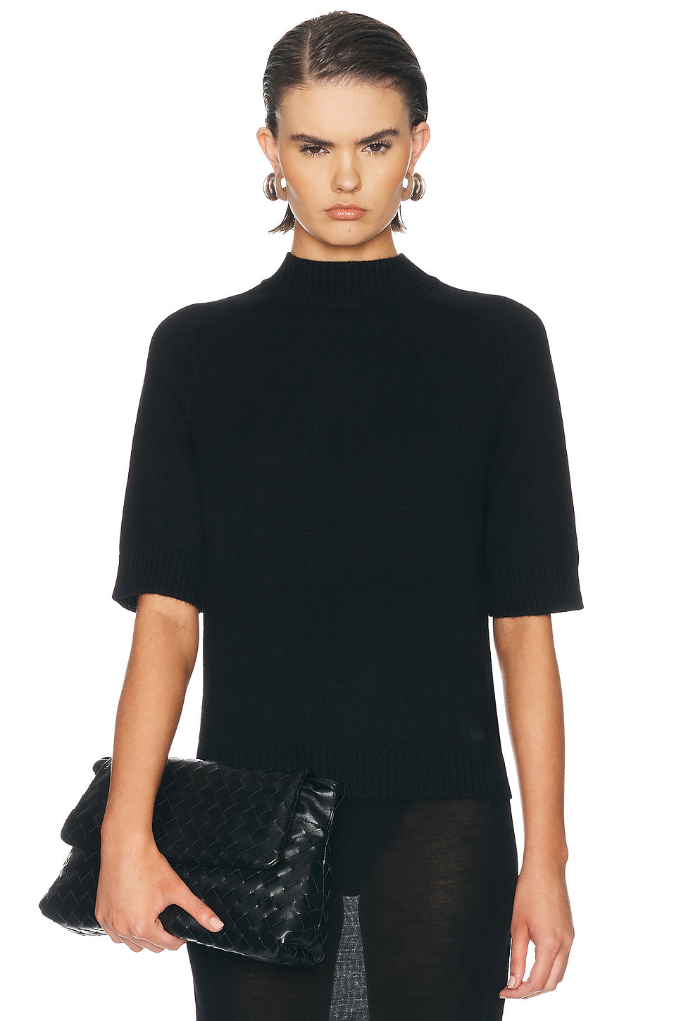 Ruth High-Neck Short Saddle-Sleeve Top
