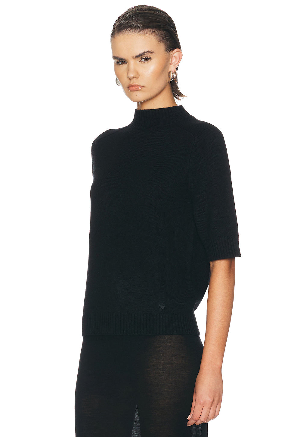 Ruth High-Neck Short Saddle-Sleeve Top