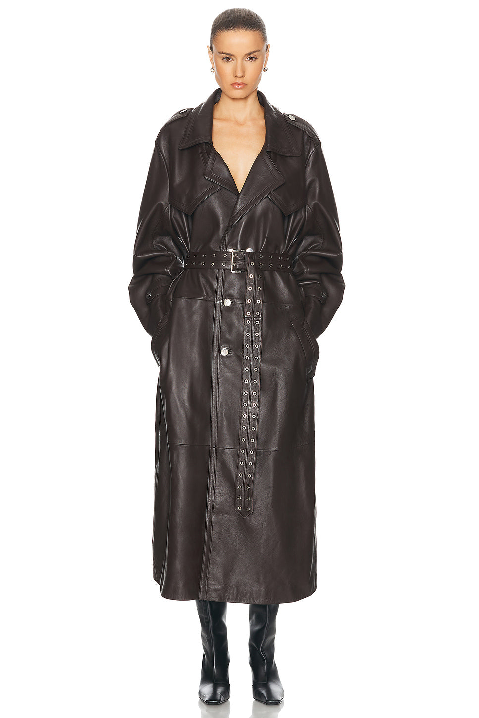 Amanda Trench Leather Coat