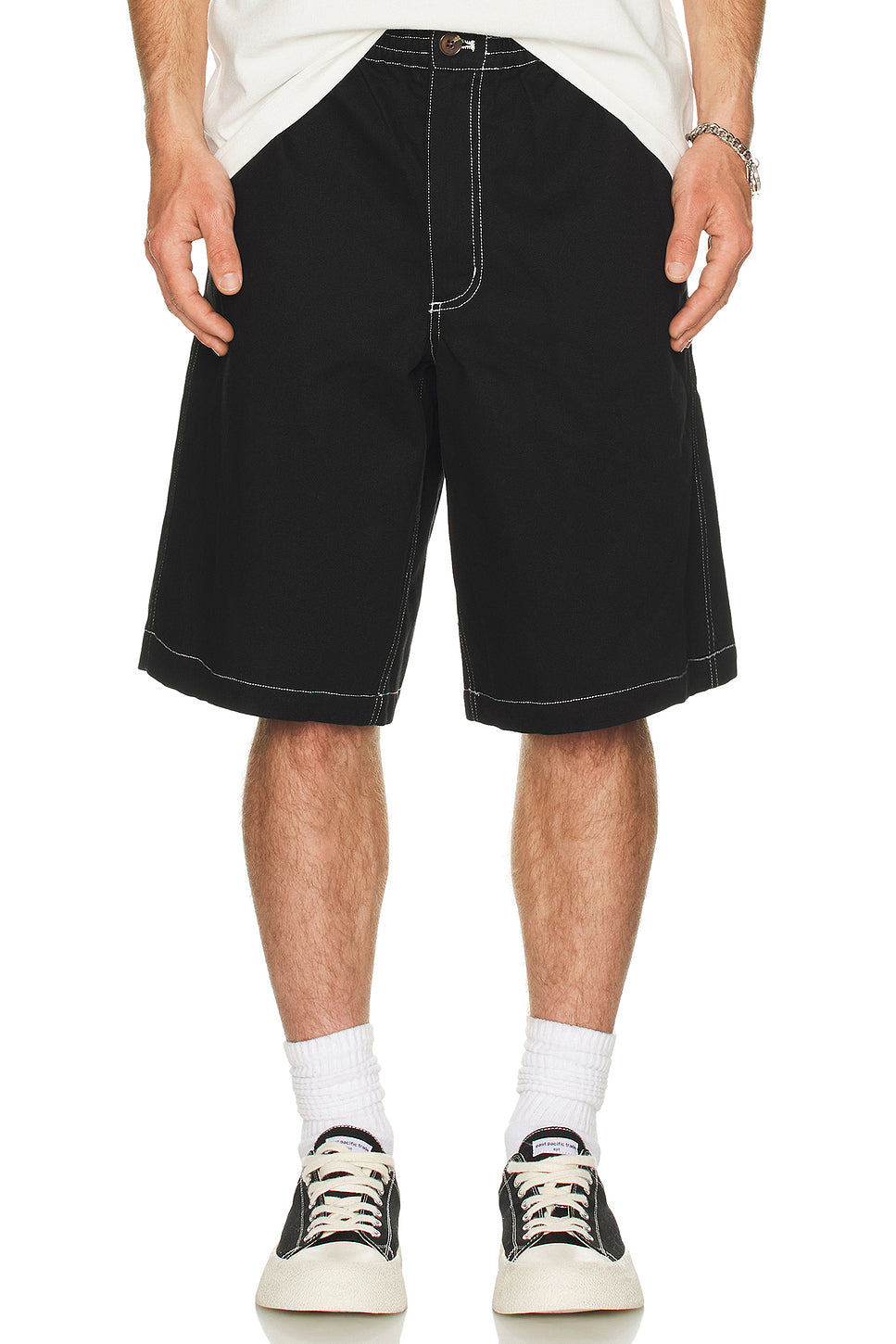 Contrast Stitch Elastic Waist Short